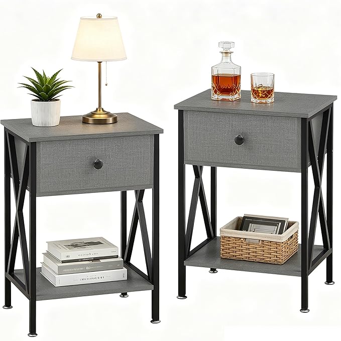 VECELO Nightstands Set of 2, Modern Bedside End Tables, Night Stands