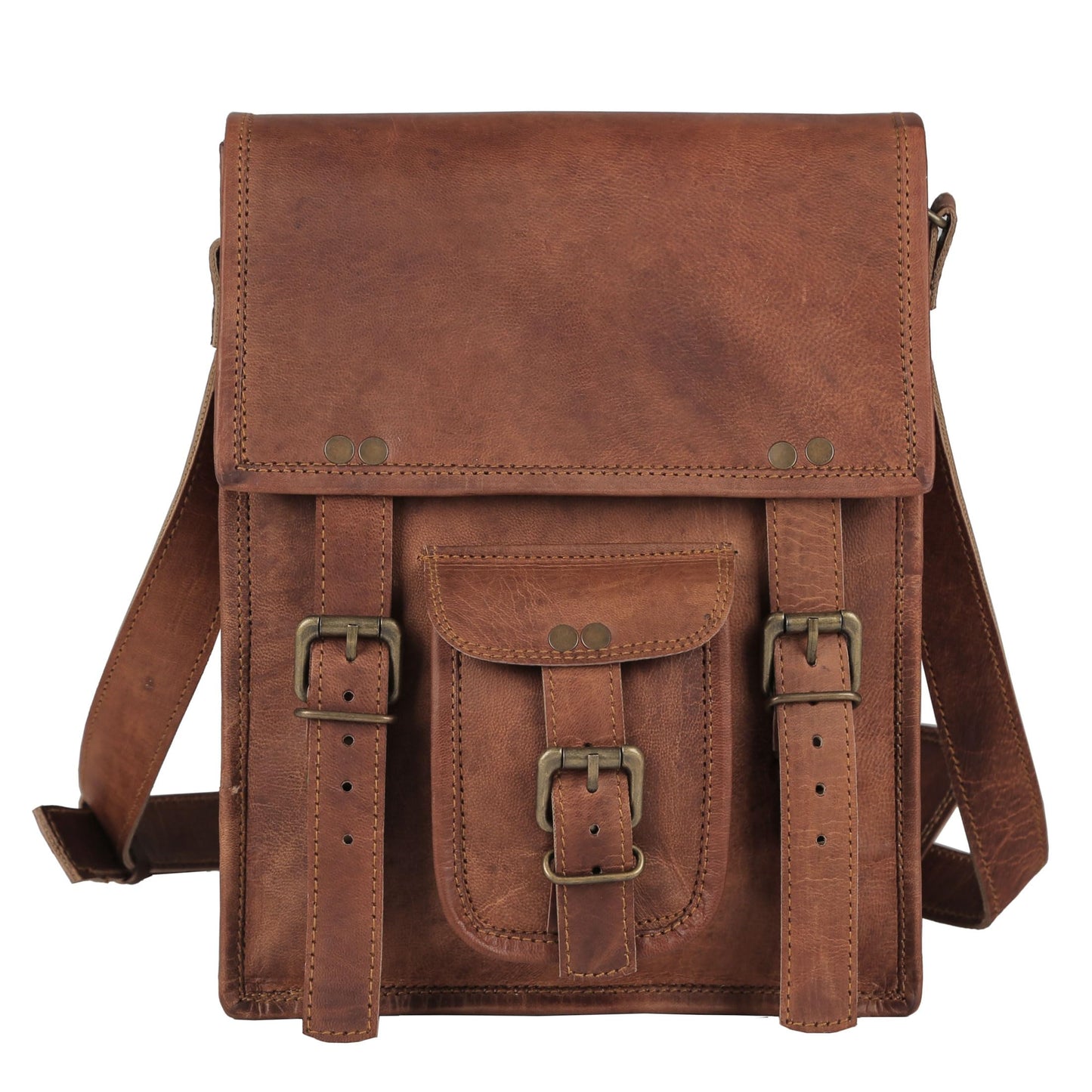 Komal's Passion Leather Sturdy Leather Messenger Satchel Bag 11 Inch Distressed Tan