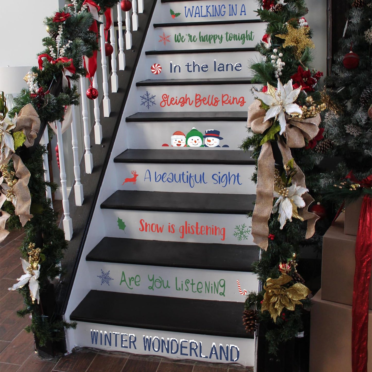 TOARTi Merry Christmas Stairs Stickers Xmas Quotes Wall Sticker Merry Christmas Wall Decals Xmas Party Winter Holiday Supplies Stairs Decoration