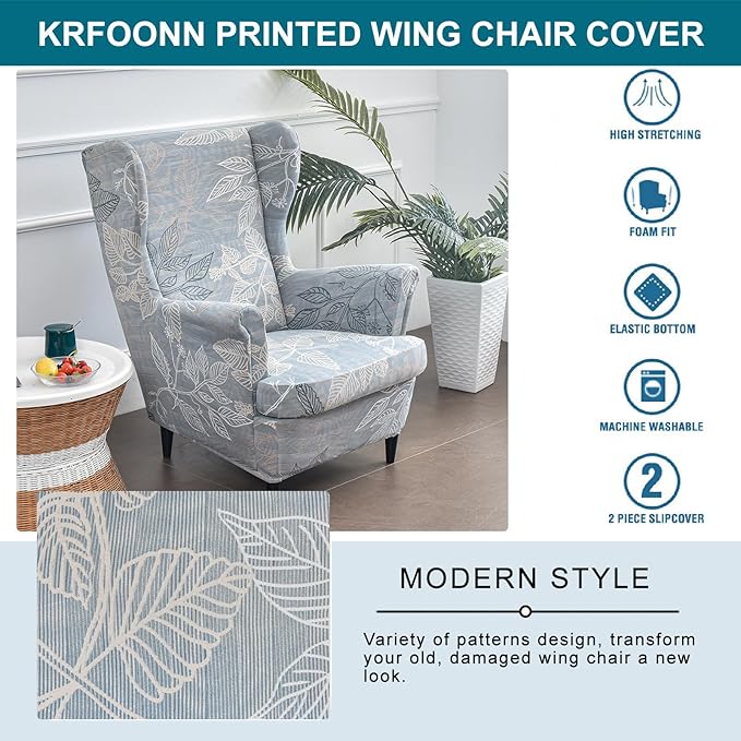 KRFOONN Wingback Chair Cover 2 Piece Stretch Wing Chair Covers Spandex