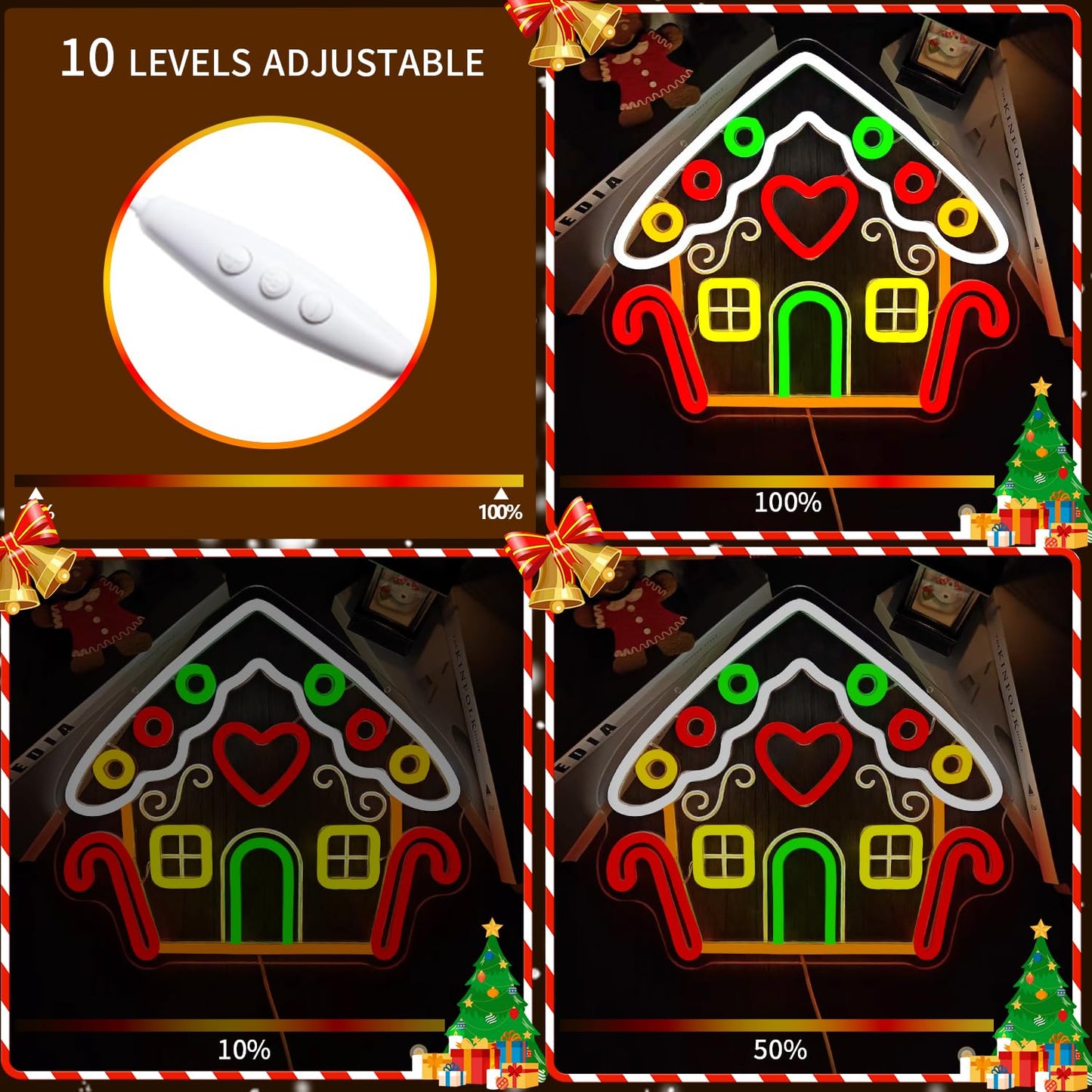 Vveikea Gingerbread Houses Neon Sign Neon Christmas Sign Dimmable Neon Lights Lighted Gingerbread House Xmas Light Up Sign Led Christmas Window Decorations