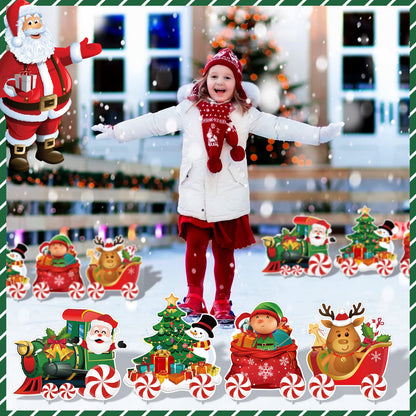 Marsui 4 Pieces Christmas Train Decorations Outdoor Yard Lawn Signs Christmas Tree Gingerbread Santa Snowman Reindeer Train with 8 Stakes for Xmas Holiday Outside Garden Lawn Yard Decor