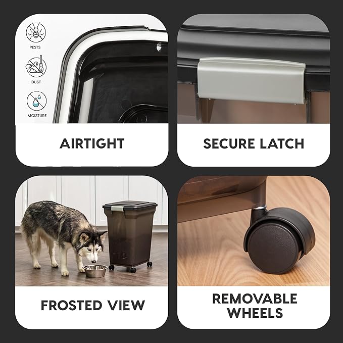 IRIS USA Airtight Dog Food Storage Container, WeatherPro, Removable Wheels