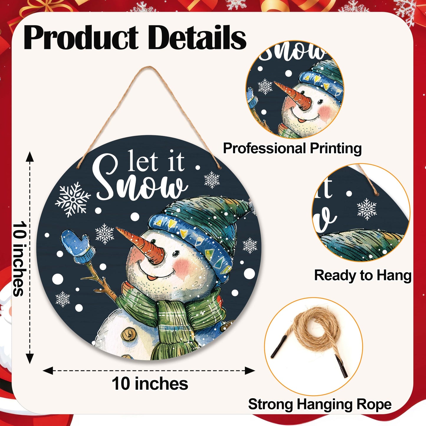 OXRUN Christmas Snowman Wooden Hanging Decorations, Winter Let It Snow Door Sign with Jute Rope, Black Wooden Farmhouse Wall Front Door Hanger, Housewarming Gifts-A03