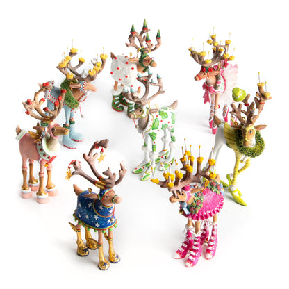 MACKENZIE-CHILDS Patience Brewster Dash Away Christmas Ornament, Indoor Christmas Decorations for the Christmas Tree, Mini Reindeer Set