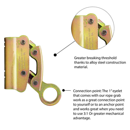 Fusion Climb Dual Rope Grab, Alloy Steel, Safety Protection for Heavy Industry, Roofing, Construction, Fall Protection, Lifeline, Safety Harness, Rope, 25kN