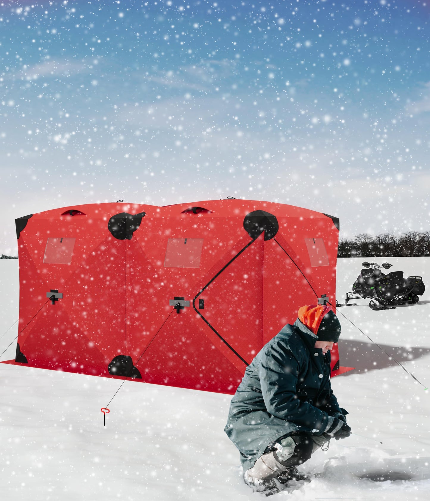ActiveTrail Ice Fishing Tent Insulated Pop Up Hub Style Ice Shanty, 11.6 x 6.5 x 6 ft Portable Ice Fishing Shelter for 6 to 8 People, Windproof Ice Fishing Hut with Carry Bag, Ice Anchors, Vents