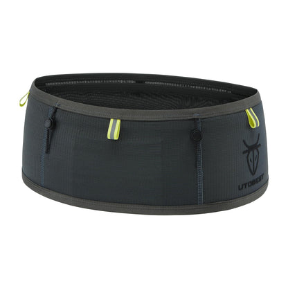 UTOBEST Running Belt for Men & Women, Bounce-Free Running Waist Pack Fits All Phones, 4-Pocket No Zipper Trail Running Belt Fits 500ml Soft Flask, Pole Carry Straps for Race, Trail (B7 Pro-Grey, 2XS)