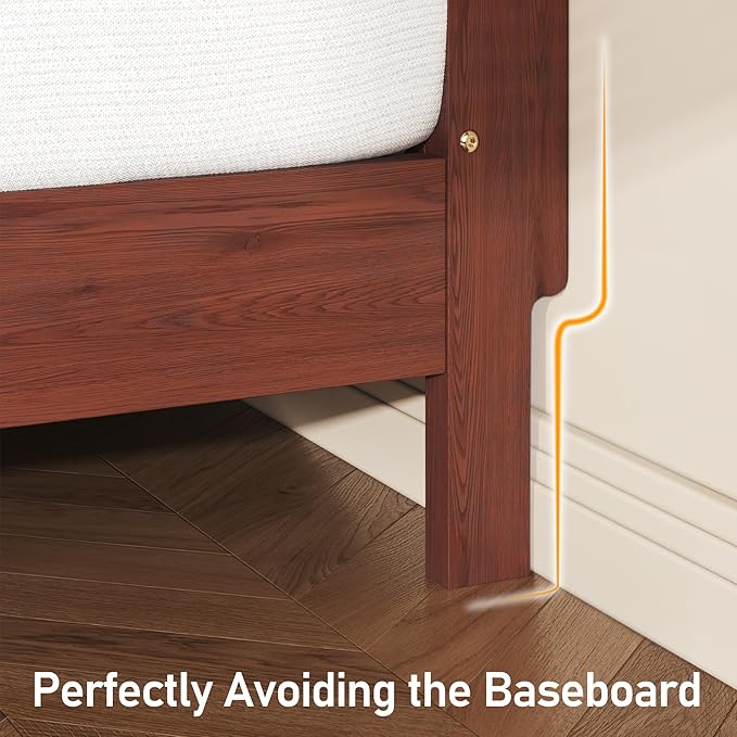 Lifezone Queen Bed Frame with Headboard, Solid Wood Bed Frame Queen Size with
