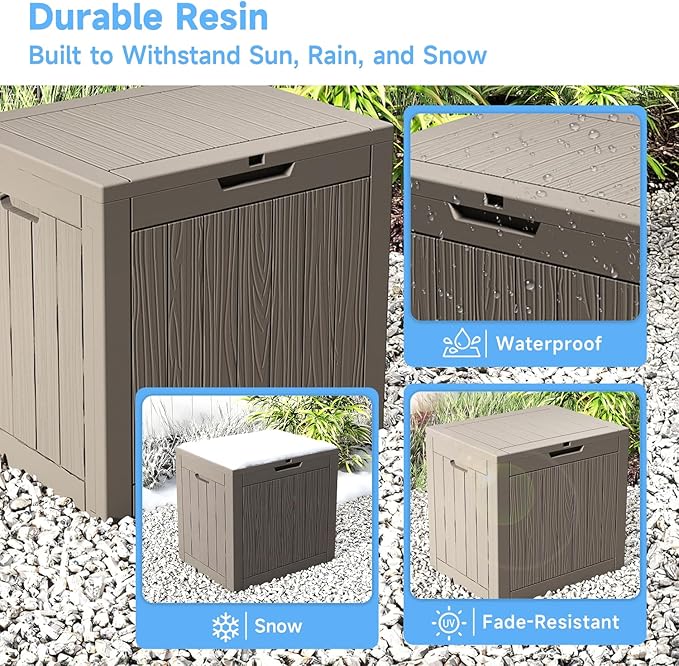 EasyUp 33Gal Outdoor Deck Box, Lager Patio Storage Box Indoor and Outdoor Use,Resin Storage Bin for Patio Furniture Cushions Garden Tools, Package Delivery (Gray)
