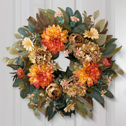 WANNA-CUL 24in Fall Front Door Wreath Dahlia Hydrangea Peony Table Decor