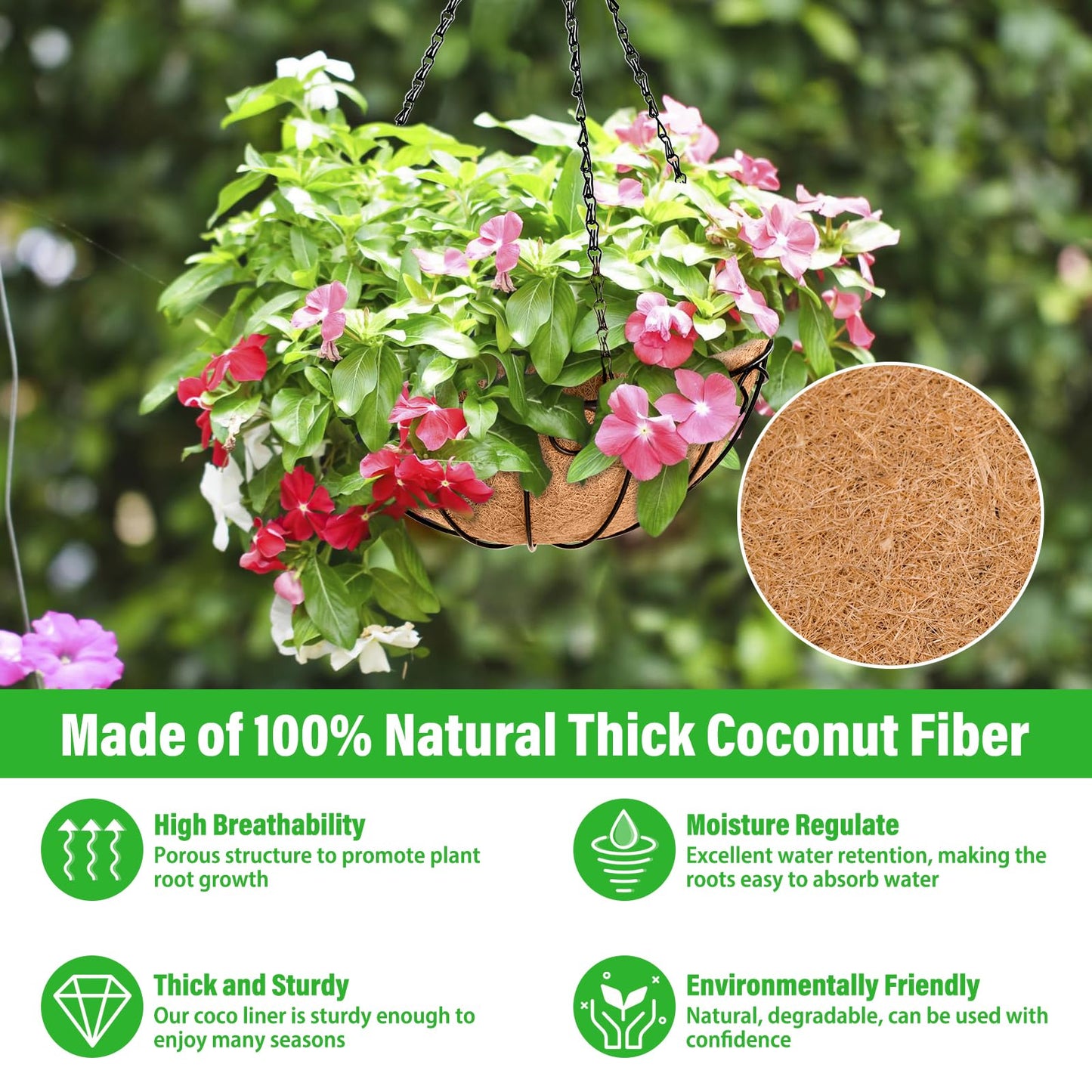Legigo 6 Pack 10 Inch Metal Hanging Baskets for Plants Outdoor- Round Wire Hanging Planters Basket with Coconut Coir Liner, Hanging Flower Pot for Outdoor Plants Flowers Garden Decorations