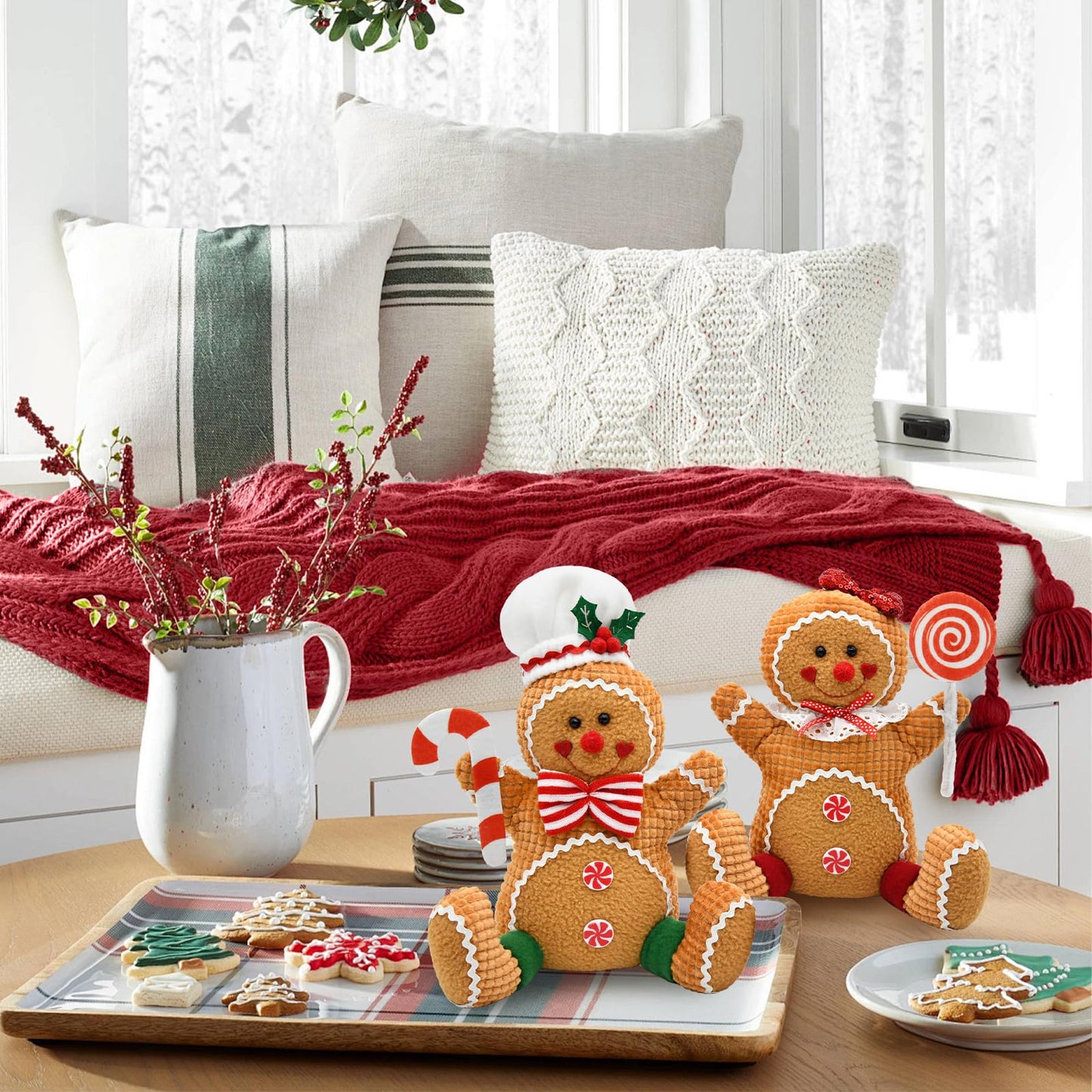 CRCZK Gingerbread Christmas Decorations Indoor, Candy Cane Christmas Decorations, Gingerbread Plush Centerpieces Tabletop Decor, Candyland Party Decorations Xmas Gift