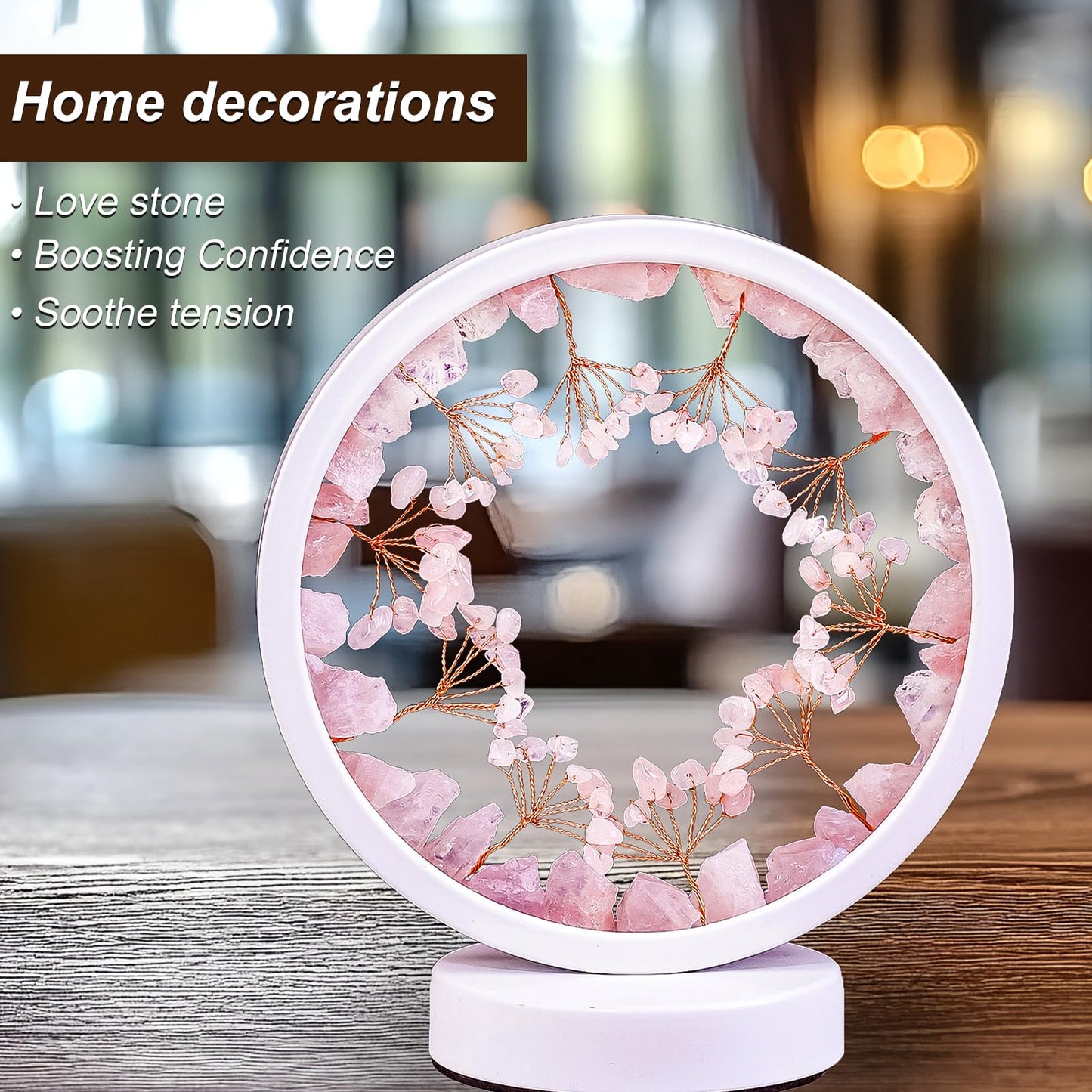 Runyangshi Crystal Night Lamp Natural Rose Quartz Crystals Small Tree Bedside Ambient Lamp USB Port 3 Colours Adjustable Lamp Suitable Night Light for Living Room Bedroom Office Home Decor Gift