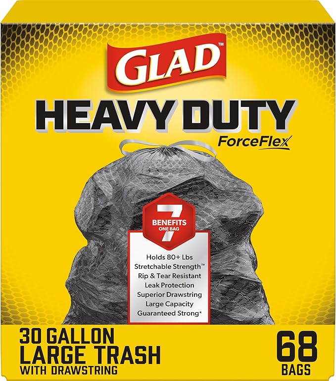 Glad Large 30 Gallon Trash Bags, Unscented Heavy Duty Garbage Bags, Forceflex