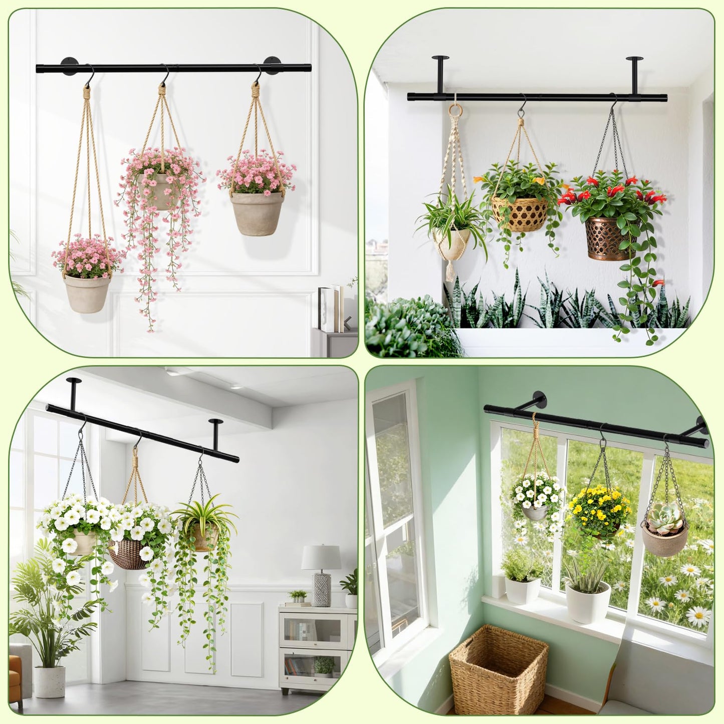 SUTINE Plant Hanging Rod, 47 Inch Plant Hanger Indoor for Window Ceiling, Heavy Duty Hanging Planters for Indoor Plants, Black Wall Plants Holder, Window Plants Shelves Pot/Chain/Plant Not Included