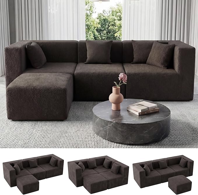 MONVANE 103'' Modular Sectional Sofa, Comfy Teddy Velvet Cloud Couch