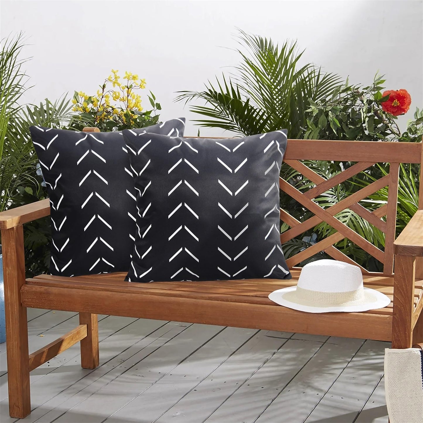 Adabana Outdoor Waterproof Throw Pillow Covers 18x18 Inch Black and White Decorative Boho Pillows Cover Set of 2 for Patio Garden Porch