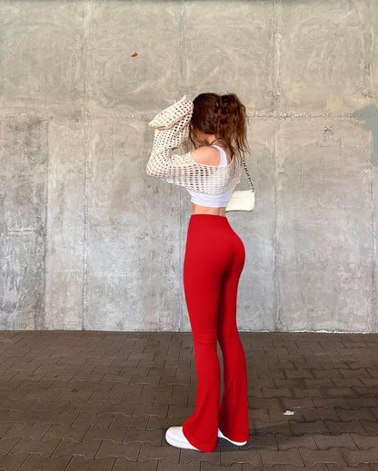 OQQ Women's 2 Piece Yoga Pants Ribbed Seamless Workout High Waist Bell Bottoms Flare Leggings