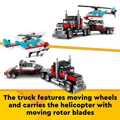 LEGO Creator 3in1 Flatbed Truck with Helicopter Toy to Propeller Plane and Fuel Lorry to Hot Rod and SUV Car Toys for 7 Plus Year Old Boys, Girls and Kids who Love Cool Vehicles, Gift Idea 31146
