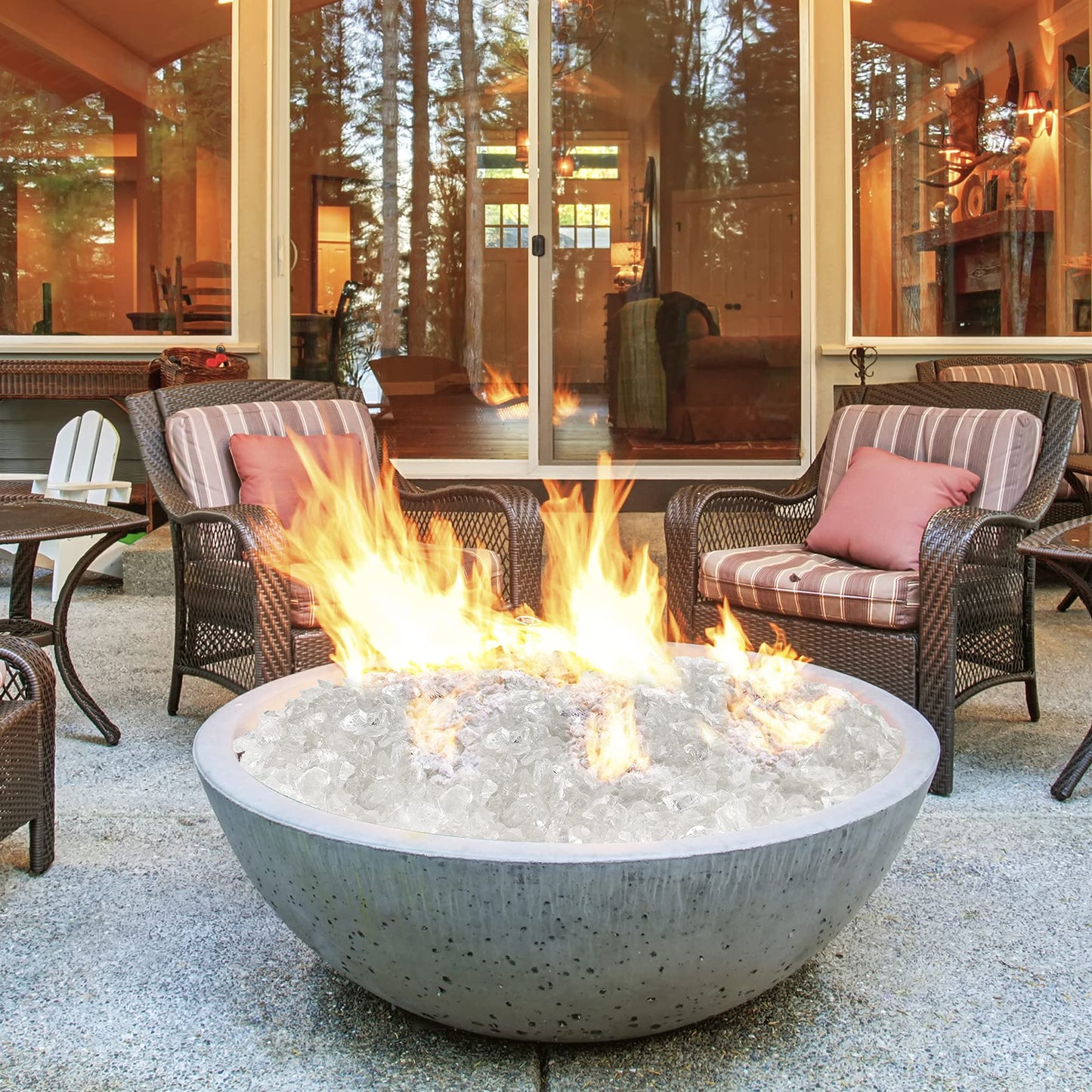 Mr. Fireglass Crushed Fire Glass for Natural or Propane Fire Pit, 10 Pounds Decorative Recycled Fireplace Glass Rocks for Fire Pit Fireplace and Landscaping, High Luster Crystal Ice