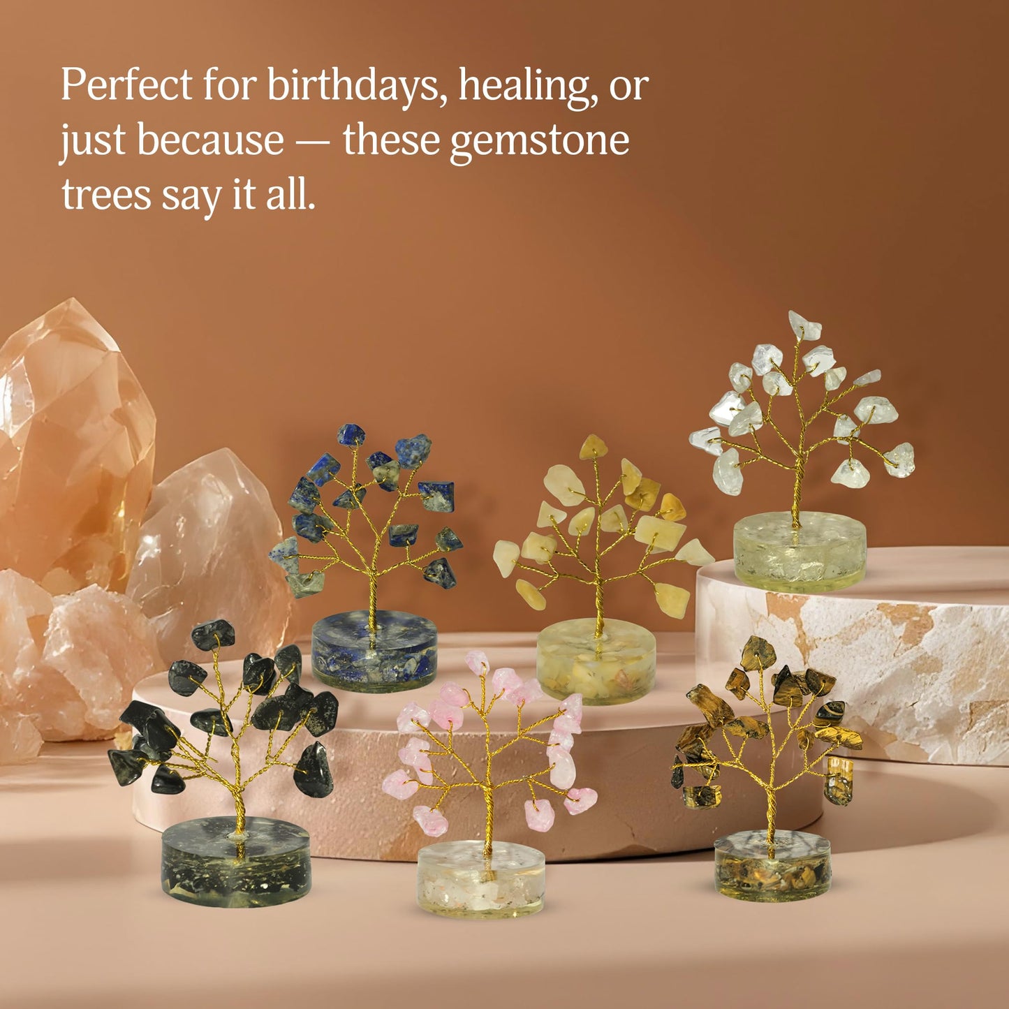 YATSKIA Orgone Chakra Tree of Life Crystal Tree, Crystal Gifts for Women, Healing Crystals Unique Home Decor, Birthday Gifts for Mom, Spiritual Decor, Good Luck Gift (Set of 12 Orgone Base Trees)