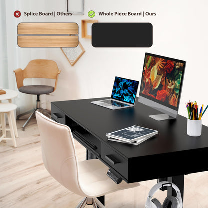 SHW 48-Inch Electric Height Adjustable Desk with Keyboard Tray and 2 Drawers, Black