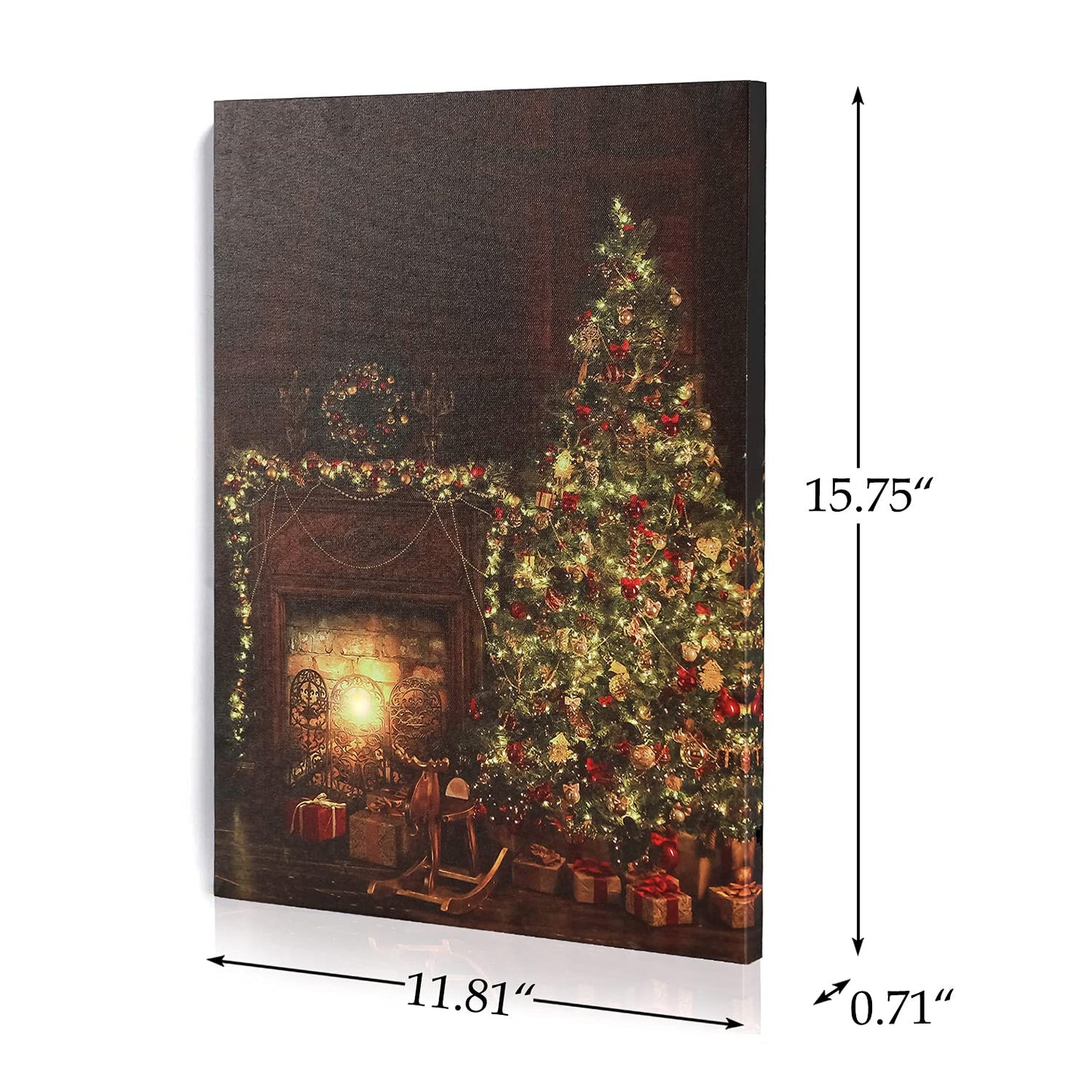 NIKKY HOME 16" x 12" Christmas LED Lighted Canvas Wall Art Prints Light Up Tree Wreath Fireplace Picture for Holiday Decor