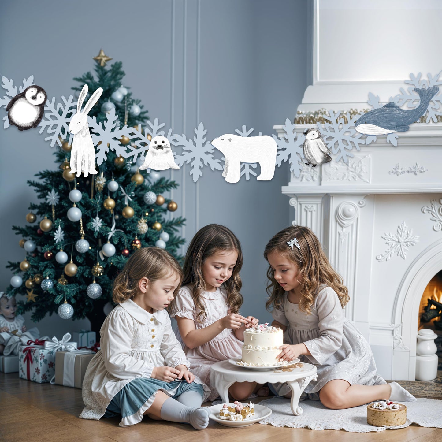 Cheerland Winter Animal Banner Arctic Animal Party Decorations Polar Theme Snowflake Garland Winter Door Decoration Arctic Decor Christmas Holiday Birthday Classroom Cute Office Party Supplies