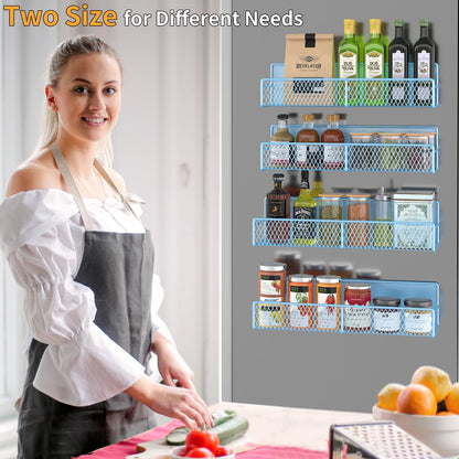 Magnetic Spice Rack for Refrigerator, 6 Pack 100% Metal Strong Magnet Shelf, Space Saving Spice Organizer, Home Kitchen Laundry Room Storage Organization W/ Paper Towel Holder, Utensils Racks (Grey)