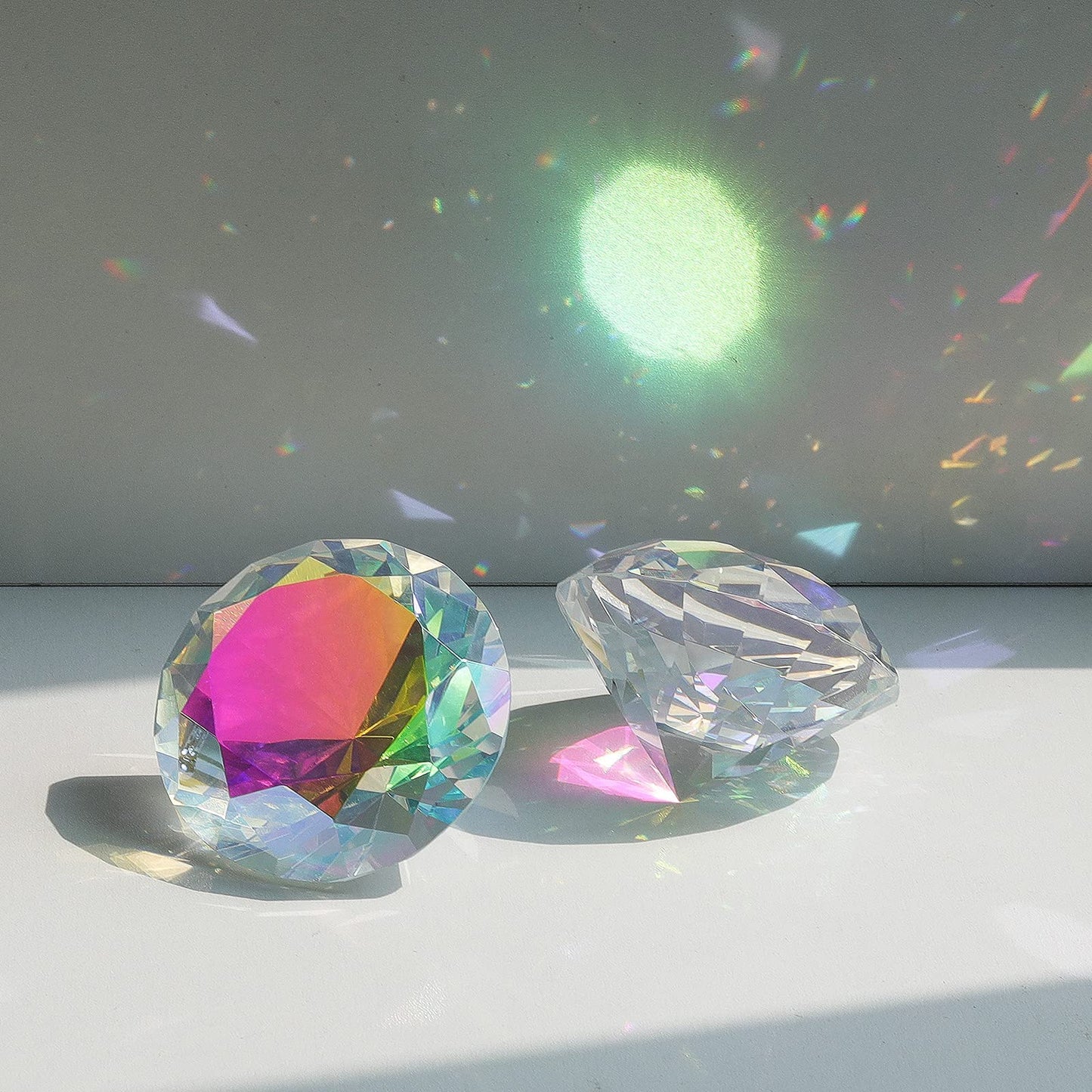 Bundle of 1pc 100mm AB-Coated Crystal Diamond Paperweight and 4pc AB Coated Crystal Diamond Suncatcher Rainbow Maker