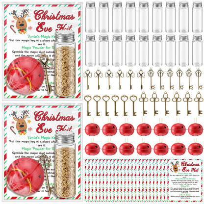 FoldTier 24 Set Christmas Eve Kit Santa Bell Santa's Magic Key Magic Reindeer Food Glass Jar Red Bell Xmas Key for Christmas Party Favor Eve Present for Family Stocking Stuffer Tree