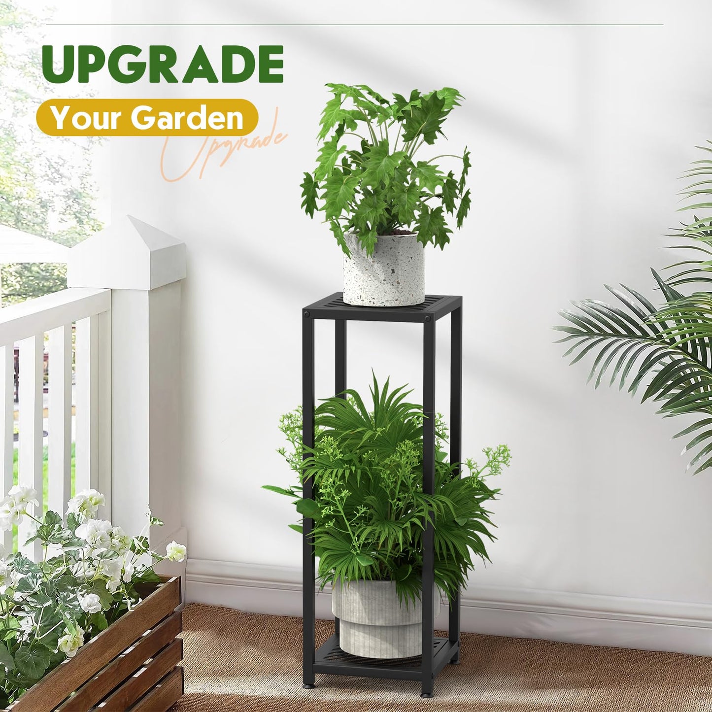 TOSKING Tall Plant Stand Indoor – 2-Tier Modern Metal Shelf, 30" Height & 200 LBS Capacity, Heavy Duty for Living Room, Balcony, Garden (Black)