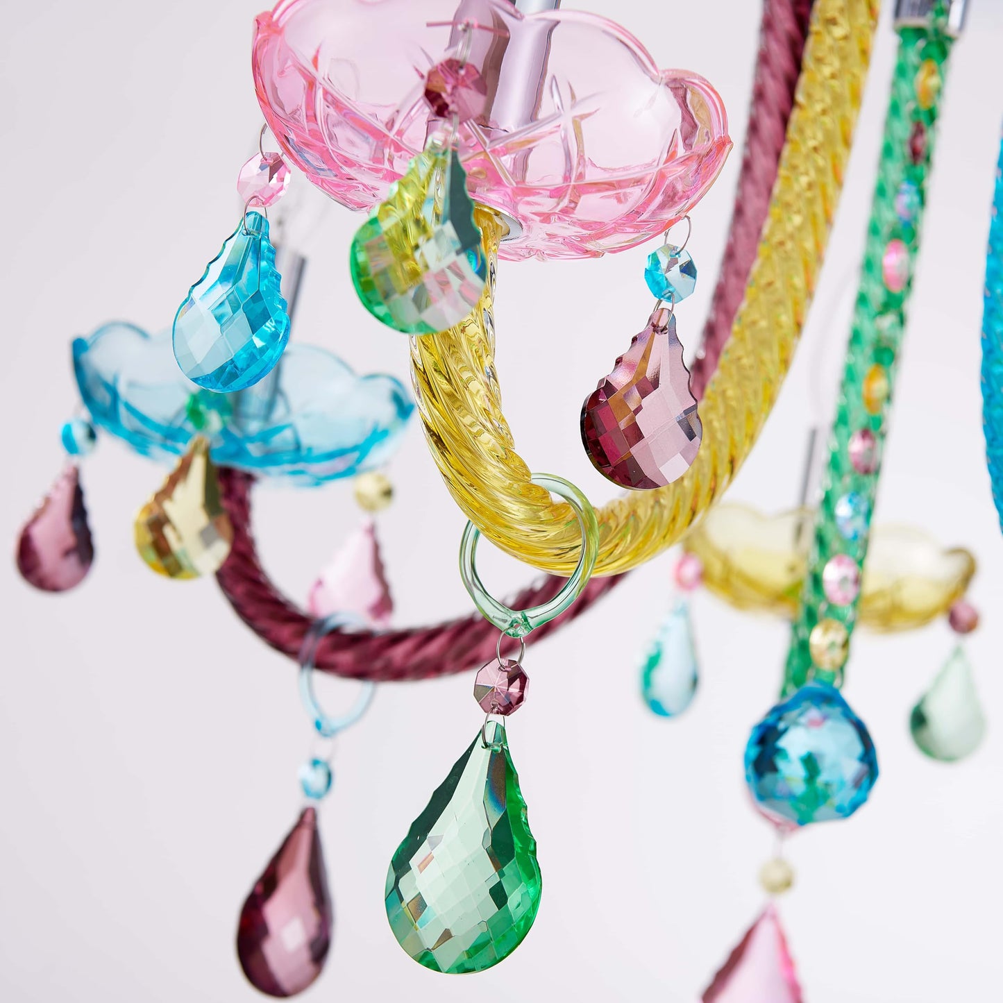 ElegLumi 5-Light Children Candle Chandeliers, Modern Candy Design Flushmount Light Fixture for Bedroom, Dining Room, Kitchen, Bathroom, D22×H16 inch, Clear Rainbow Color Finish & K9 Crystal