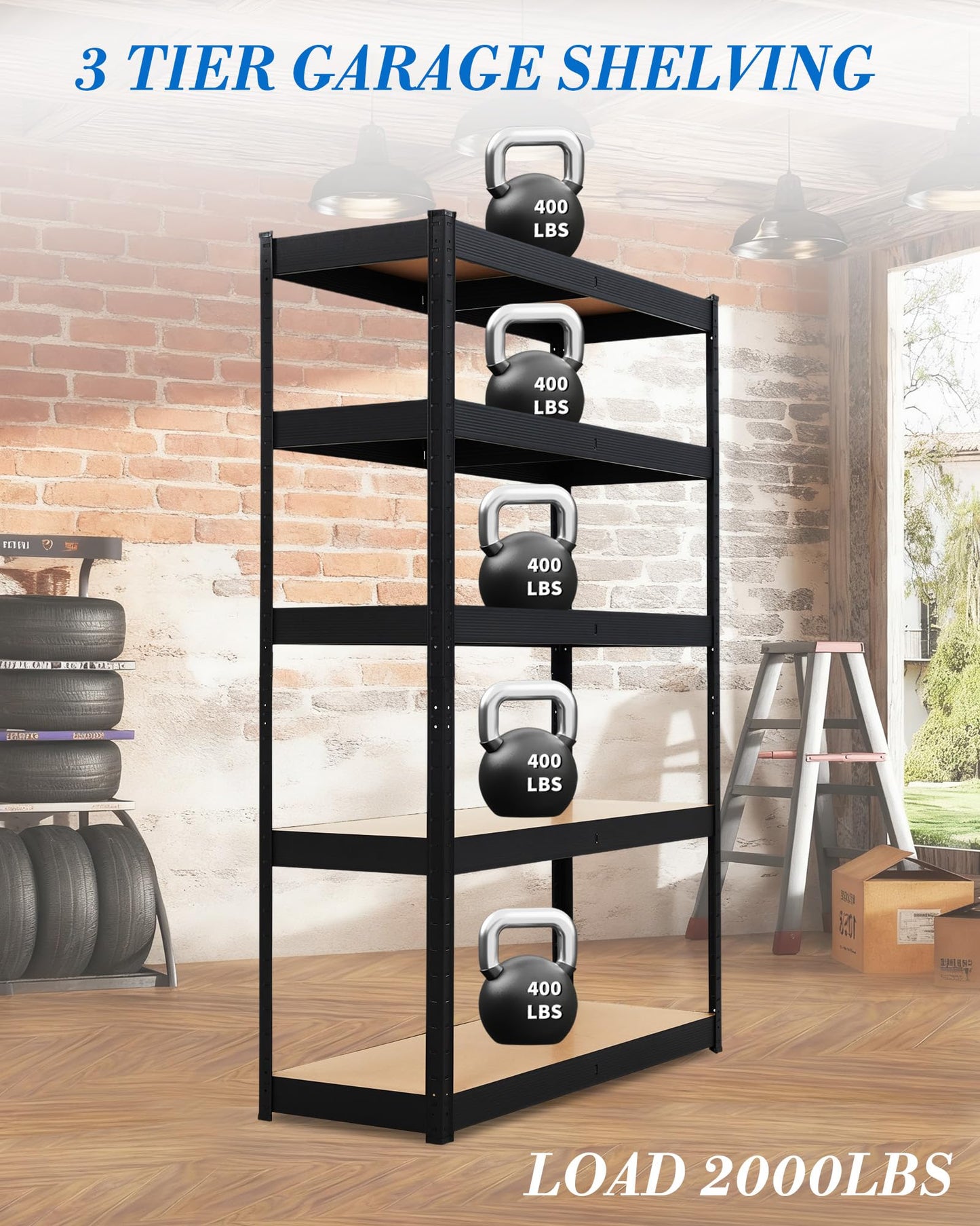 5-Tier Adjustable Shelving Units,48x18x72 Garage Metal Storage Shelving Units,Heavy Duty Garage Shelving Adjustable Garage Shelves,Loads 2000 LBS,Metal Storage Utility Racks for Warehouse,Pantry, Base