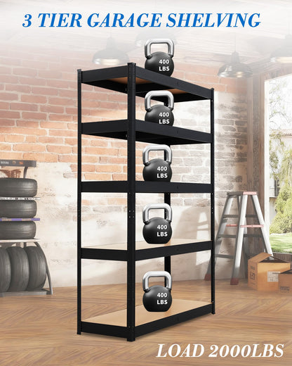 5-Tier Adjustable Shelving Units,48x18x72 Garage Metal Storage Shelving Units,Heavy Duty Garage Shelving Adjustable Garage Shelves,Loads 2000 LBS,Metal Storage Utility Racks for Warehouse,Pantry, Base