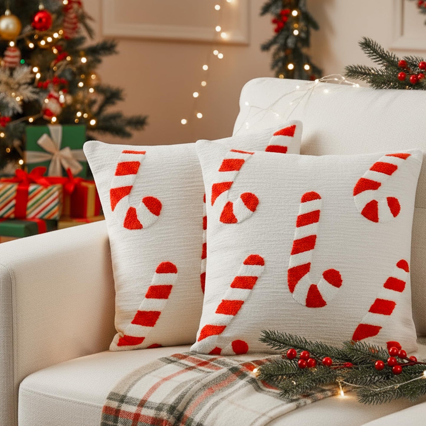 AYGXU Christmas Pillow Covers-Christmas Decor,2 Packs Candy Cane Pillows 18 * 18in,Throw Pillows for Couch for Bedroom Sofa Living Room