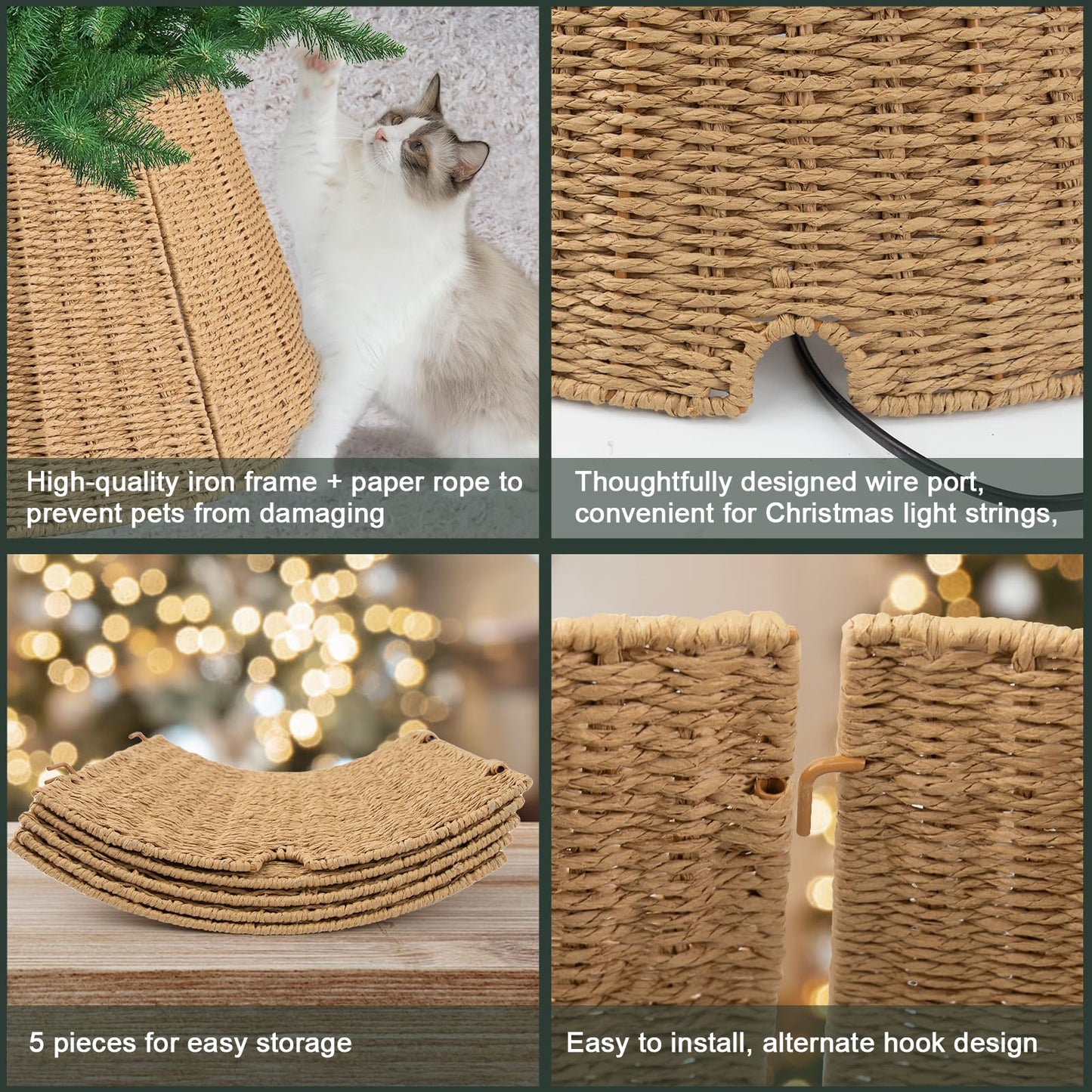 Kafuzi Christmas Tree Collar,24in Woven Christmas Tree Collars for Artificial Trees,Rattan Ring Base Cover Rustic & Farmhouse Holiday Decorations -Natural