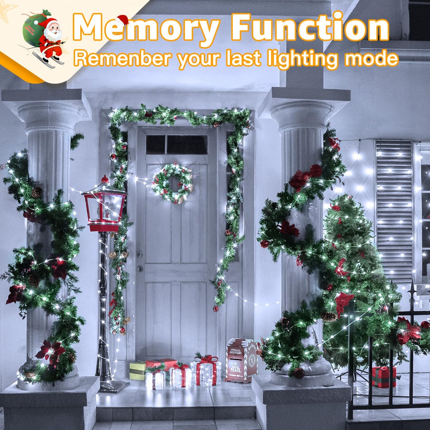 Ollny Christmas Lights Cool White, 600LED 197FT Christmas Tree Lights IP67 Waterproof, Plug in Fairy Lights with Remote 8 Modes Timer, Xmas Light for Outdoor Indoor House Holiday Decor