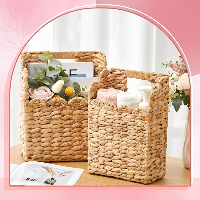 LemonRoad Wall Hanging Wicker Basket Set of 2, Handwoven Water Hyacinth Basket