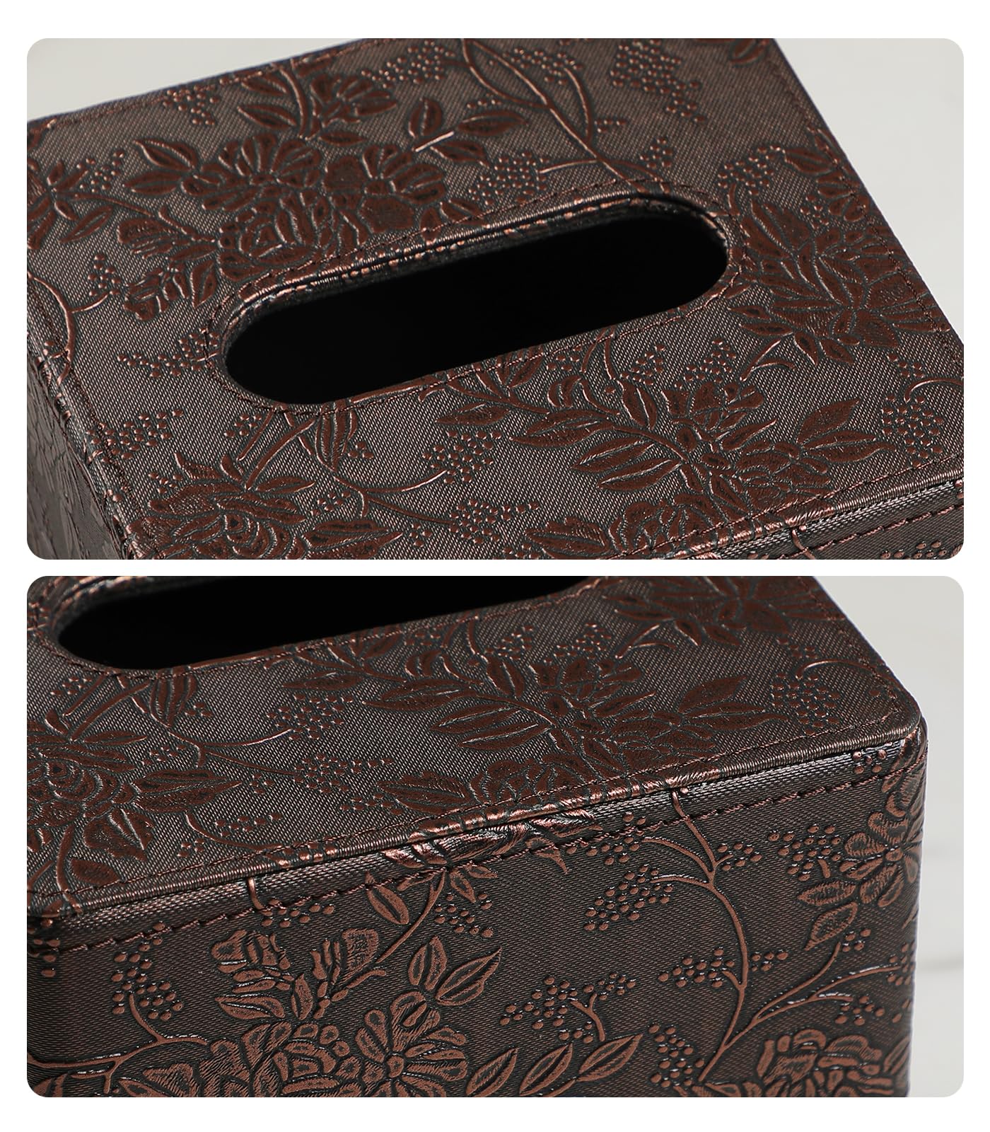 Square Tissue Box Cover, Stylish Leather Tissue Box Holder with Magnetic Bottom, Used As A Decorative Tissue Holder for Living Rooms, Bedrooms, and Desks (Brown Grape Pattern)