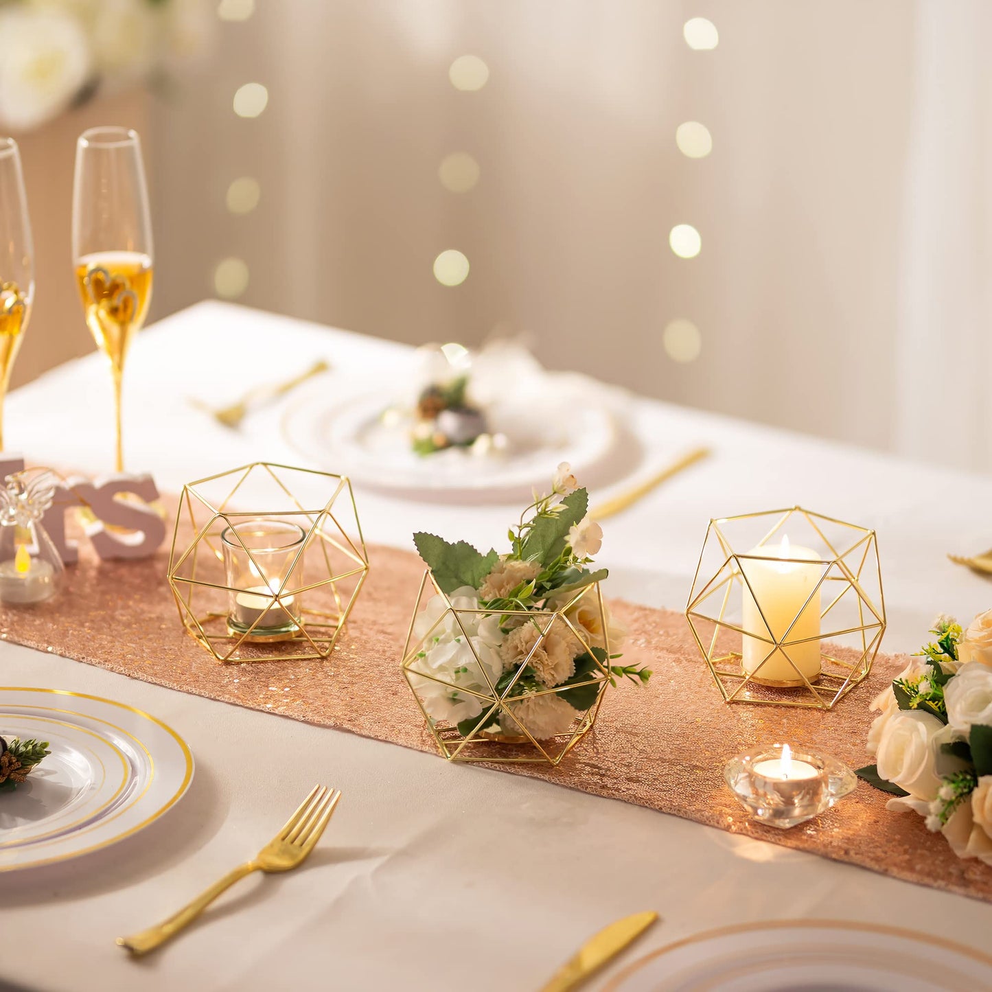 20pcs Geometric Candle Tealight Holders Gold - Holder for Tea Light Decorative Votive Candle Stand Accents for Home Table Shelf Mantel Modern Geo Decoration Christmas Wedding Reception Décor, Gold