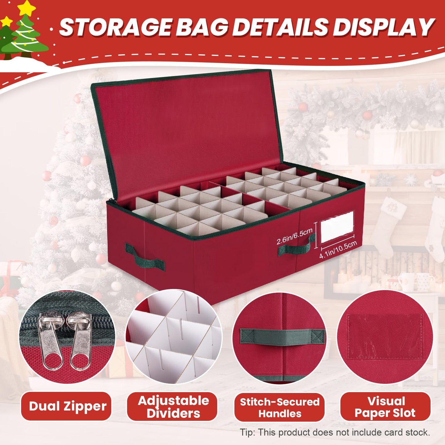 BlessedSeason Christmas Ornament Storage Box with Adjustable Dividers, Cube Storage Containers Organizer *2, Stackable Storage Bins Fit Balls (36 PCS 4’’ & 64 PCS 3”) Dual Zipper, Handles, Visual Slot