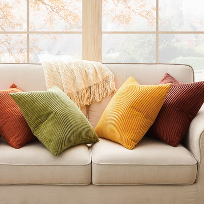 Topfinel Fall Burnt Orange Decorative Throw Pillows Covers 18x18 Inch Set of 4,Yellow Green Gradient Series Corduroy Striped Square Pillow Case,Western Modern Cushion Cover for Couch Sofa Bedroom
