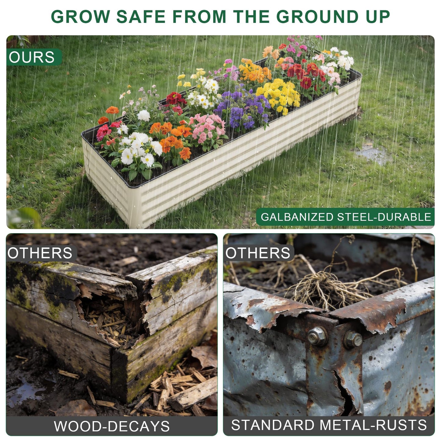 IGOHEALS Galvanized Raised Garden Bed – 1 Pack 8x2x1 Ft Patented Leak-Proof Planter Box Outdoor Gardening Metal Raised Garden Beds Kits for Veggies, Herbs & Flowers (White)