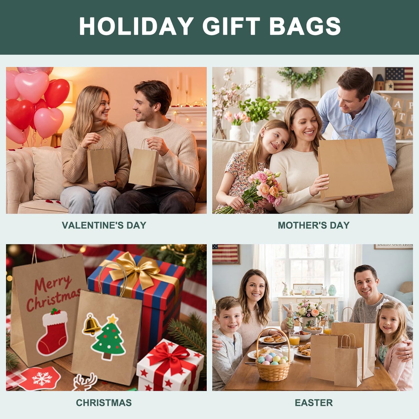 METRONIC Paper Gift Bags 5.25x3.75x8 50Pcs, Christmas Gift Wrap Bags with Handles, Brown Kraft Paper Bag for Small Business, Bulk Party Favors Bag for Birthday, Shopping, Retail, Made in USA