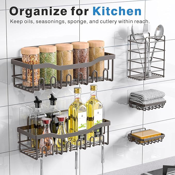 EUDELE 5-Pack Rustproof Stainless Steel Shower Caddy – No Drill Adhesive