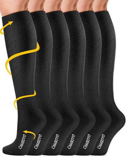 CAMBIVO Compression Socks for Men and Women 3 Pairs, 20-30 mmHg Flight Socks Stockings for Ankle/Calf Support, Running, Flying, Pregnancy & Maternity, Airplane Travel Essentials (Black, XXL)