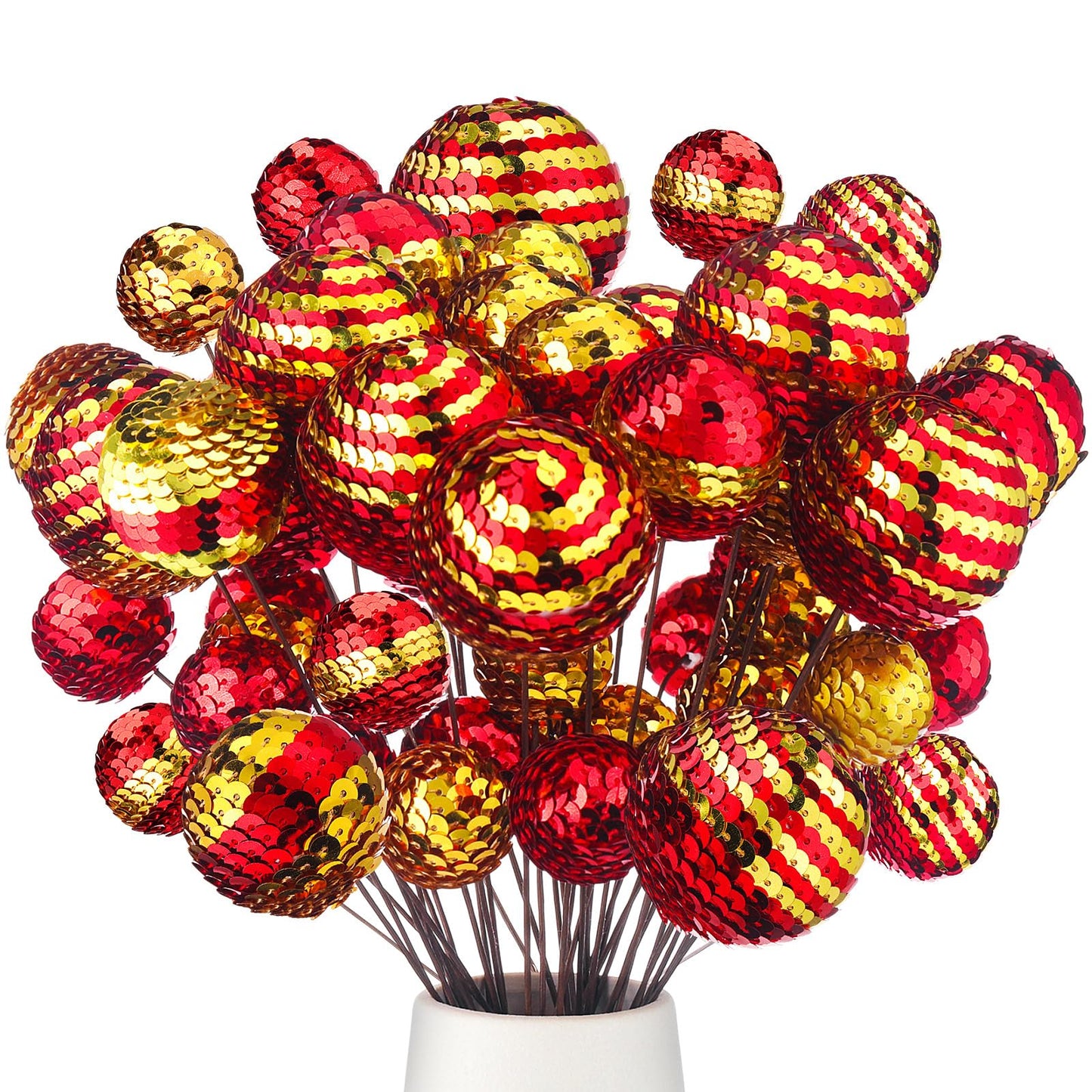 Hiboom 40 Set Independence Day Sequins Ball Decoration Picks Patriotic Ornaments 4th July Tree Decorations Sequin Ball Ornament for Memorial Day Veterans Patriotic USA Themed Party(Gold, Red)