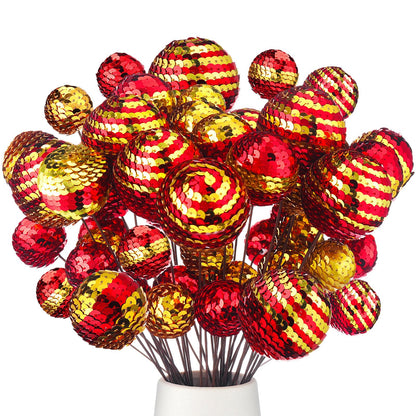 Hiboom 40 Set Independence Day Sequins Ball Decoration Picks Patriotic Ornaments 4th July Tree Decorations Sequin Ball Ornament for Memorial Day Veterans Patriotic USA Themed Party(Gold, Red)